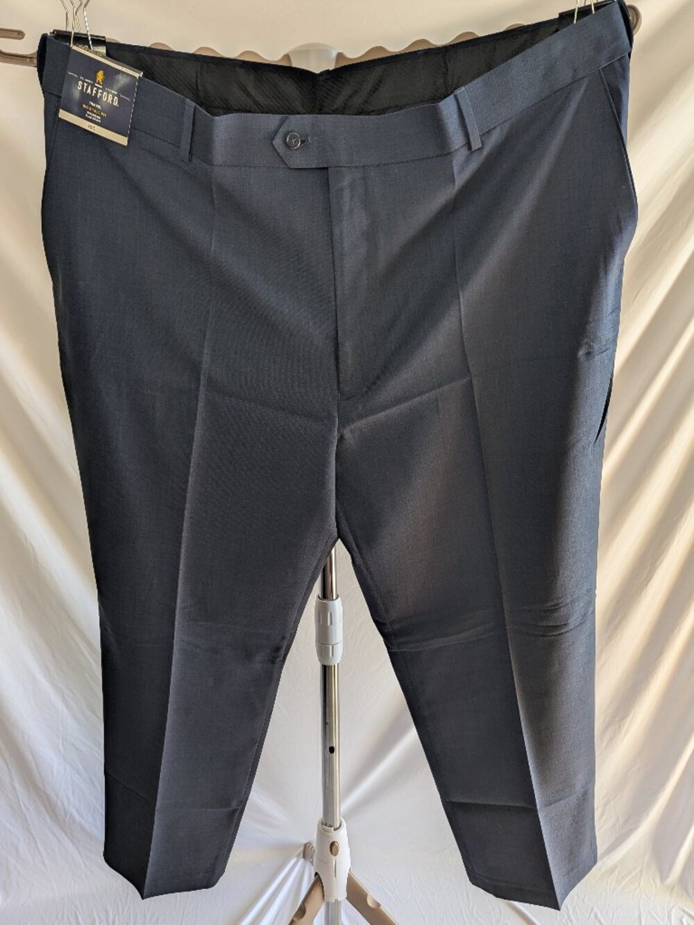 NWT Stafford Travel Big & Tall Sharkskin Flat Front Dress Pants 48x30 Grey